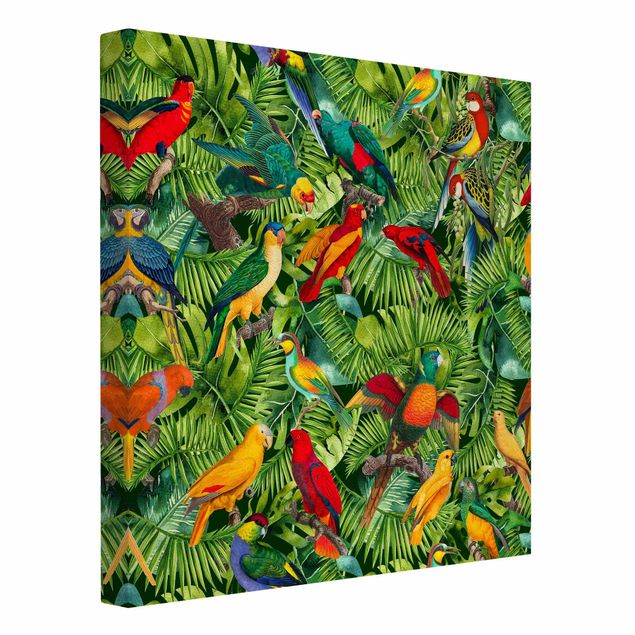 schöne Bilder Bunte Collage - Papageien im Dschungel