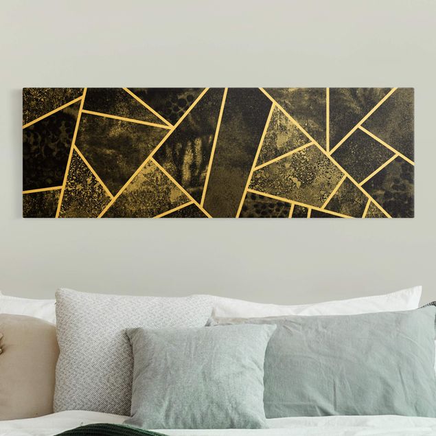 Leinwandbilder abstrakt Goldene Geometrie - Graue Dreiecke