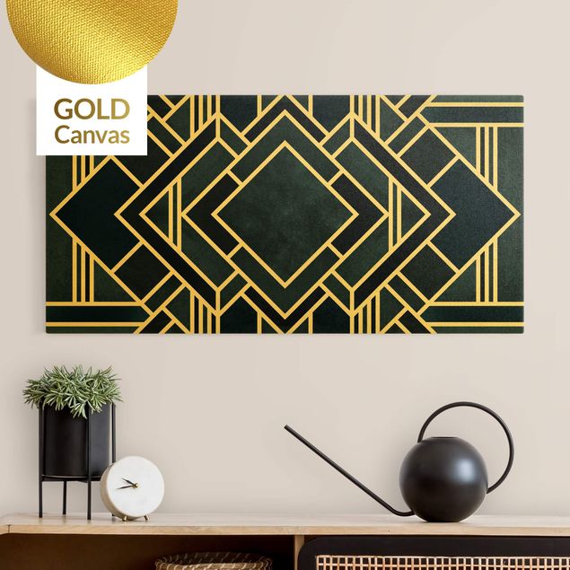 Leinwandbilder Gold Canvas Goldene Geometrie - Art Deco Blau