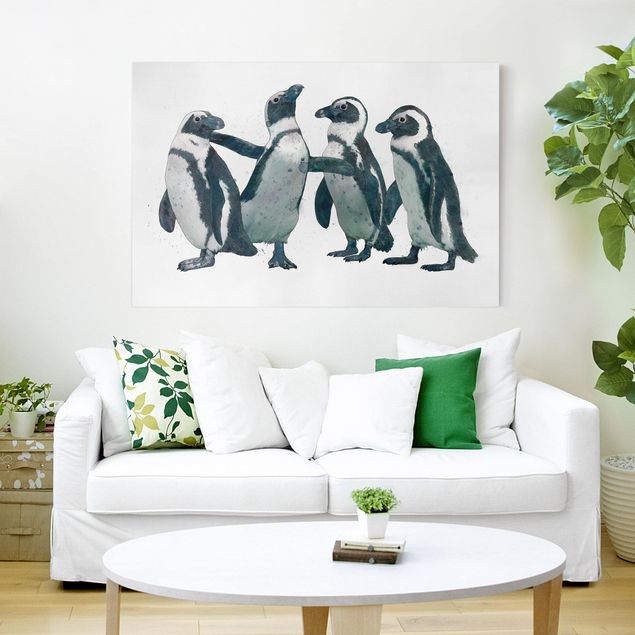 Leinwand Vögel Illustration Pinguine Schwarz Weiß Aquarell