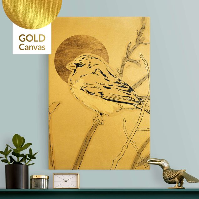 Leinwandbilder Gold Canvas Vogel vor goldener Sonne IV