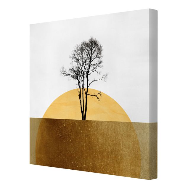 Leinwandbild - Goldene Sonne mit Baum - Quadrat 1:1