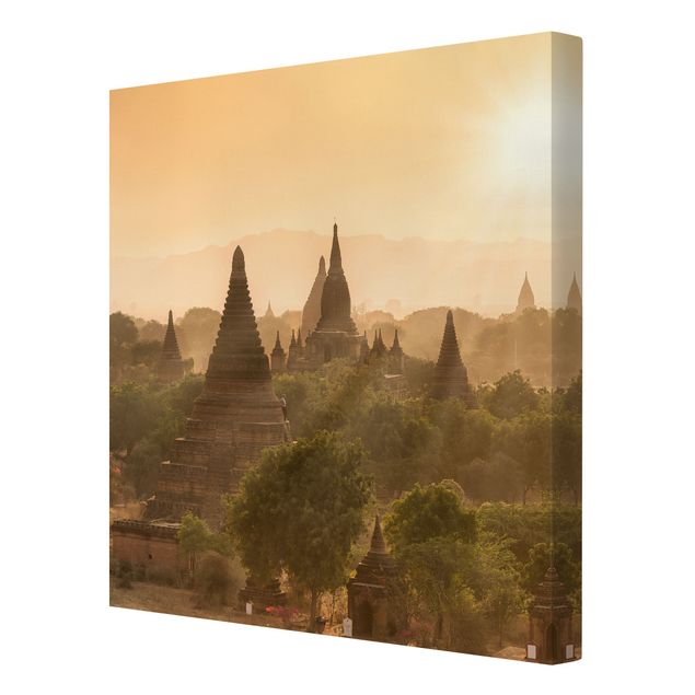 Leinwandbild - Sonnenuntergang über Bagan - Quadrat 1:1