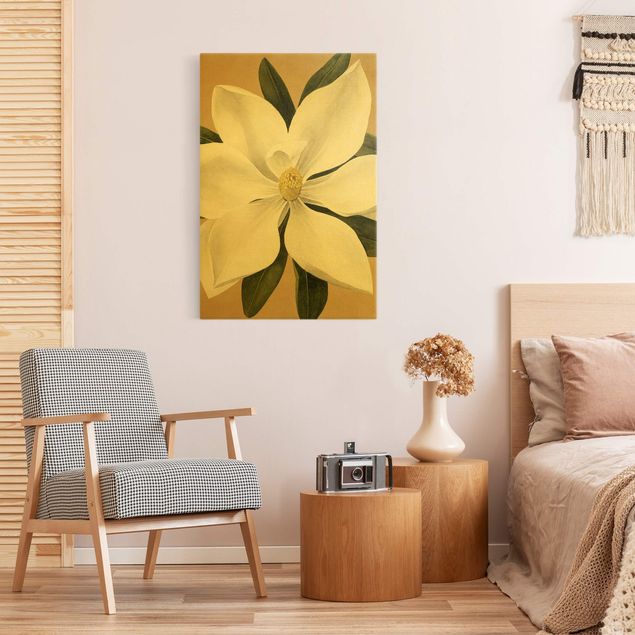 Leinwandbilder Blumen Magnolie auf Gold I