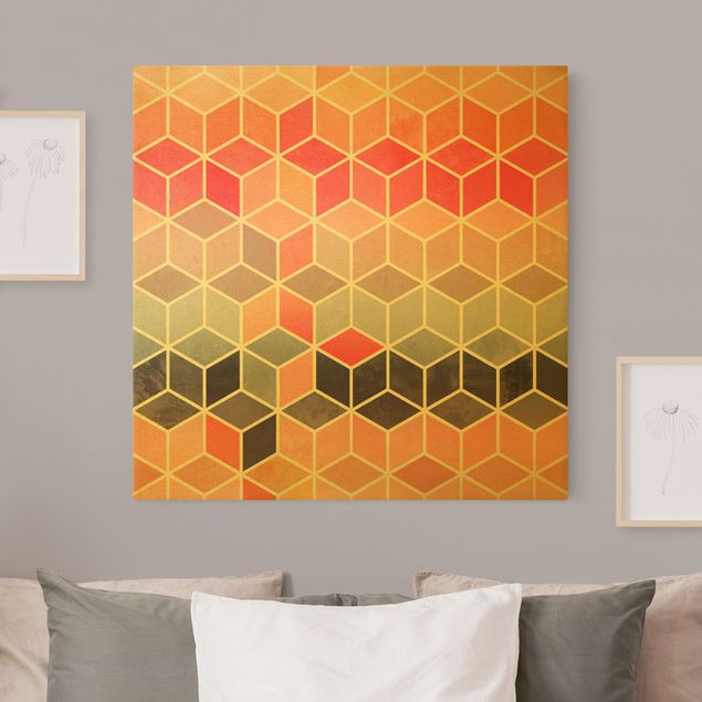abstrakte Leinwandbilder Goldene Geometrie - Buntes Pastell