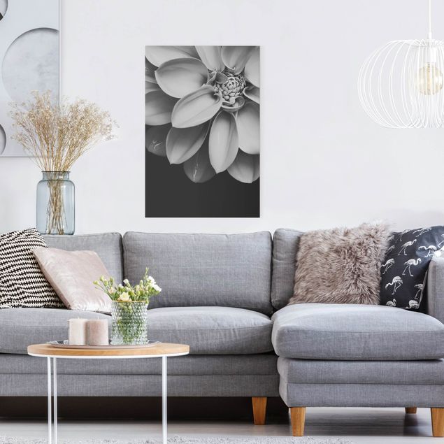 Leinwandbilder Blumen Im Herzen einer Dahlie Schwarz-Weiß