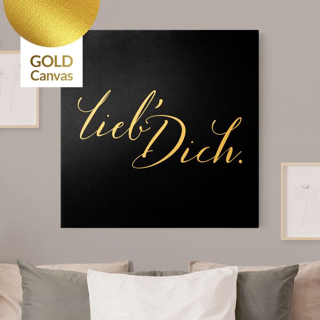 Leinwandbilder Gold Lieb' Dich Schwarz