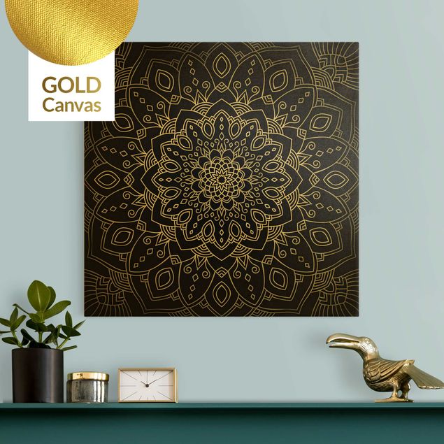 Leinwandbilder Gold Mandala Blüte Muster silber schwarz