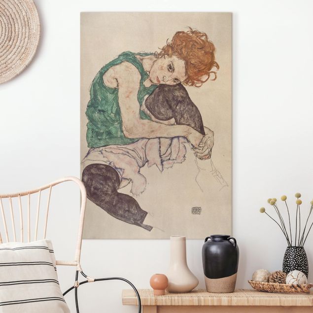 Wandbilder Egon Schiele - Sitzende Frau mit hochgezogenem Knie