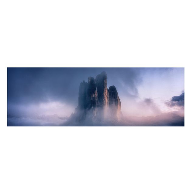 Leinwandbild - Drei Zinnen in blauem Licht - Panorama 1:3
