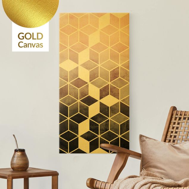 Leinwandbilder Gold Goldene Geometrie - Rosa Grau