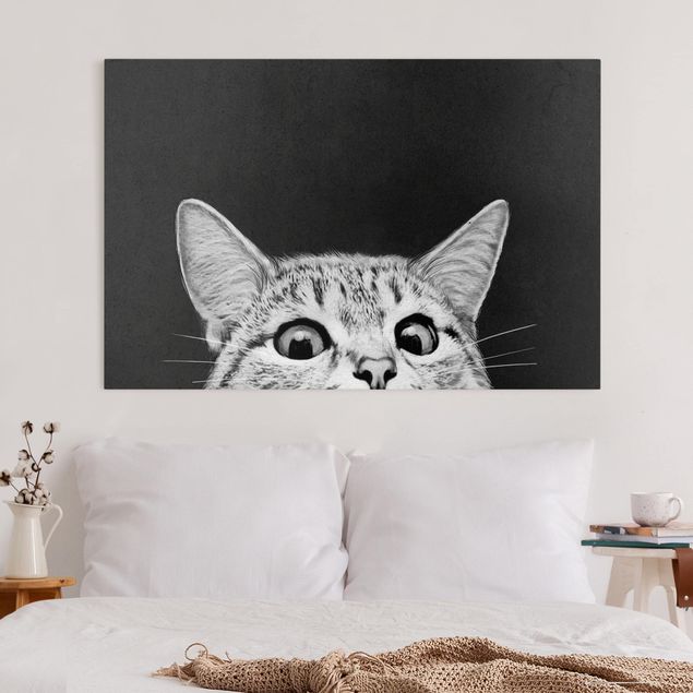 Leinwand Katze Illustration Katze Schwarz Weiß Zeichnung