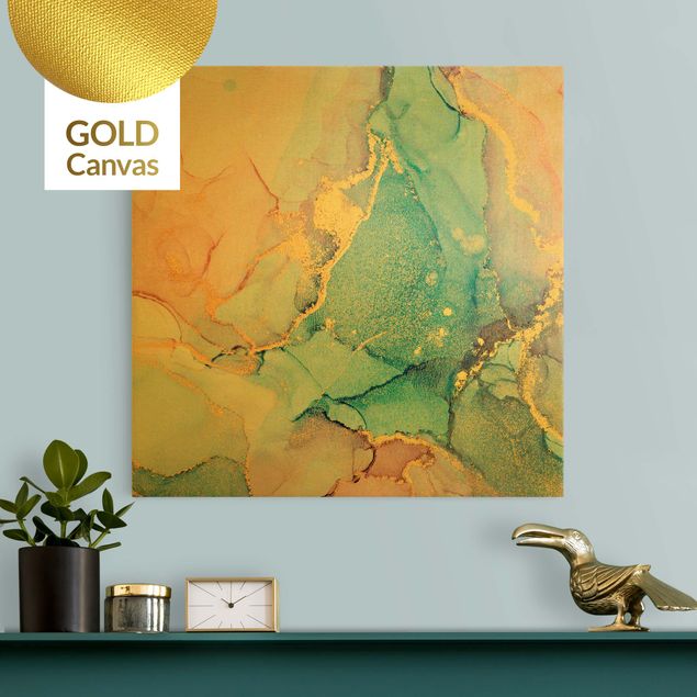 Leinwandbilder Gold Aquarell Pastell Bunt mit Gold