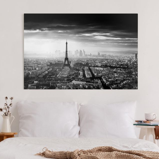 Paris Leinwand Der Eiffelturm von Oben Schwarz-weiß