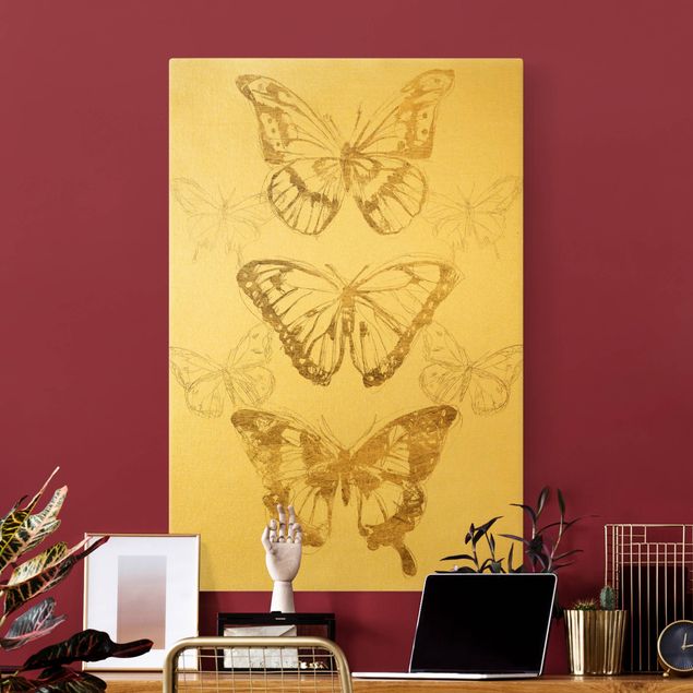 Leinwand Tiere Schmetterlingskomposition in Gold II