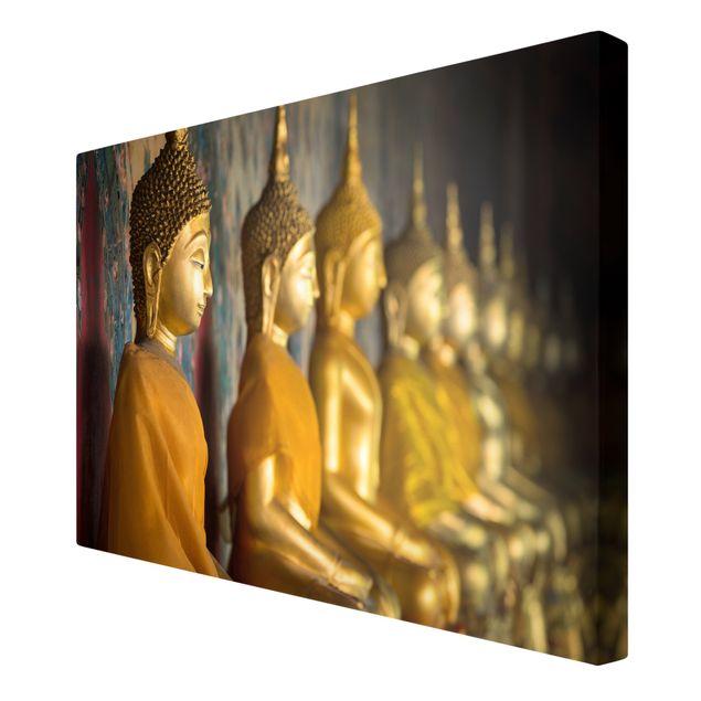 Leinwandbild - Goldene Buddha Statuen - Querformat 3:2