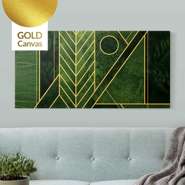 Leinwandbilder Gold Goldene Geometrie - Smaragd