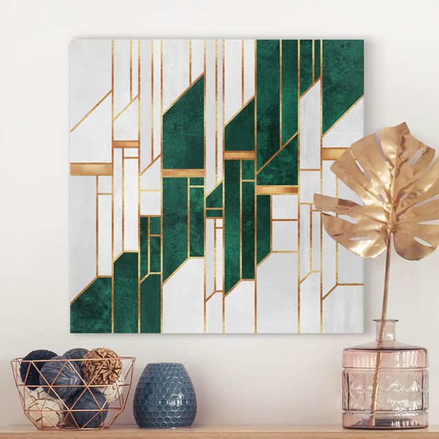 abstrakte Leinwandbilder Emerald und Gold Geometrie