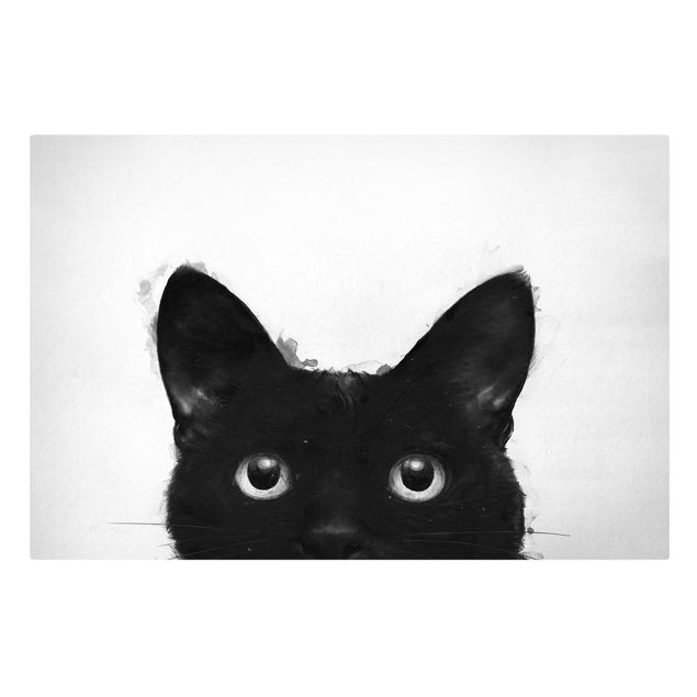Wandbilder Illustration Schwarze Katze auf Weiß Malerei