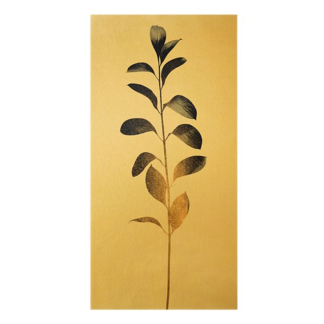 schöne Leinwandbilder Grafische Pflanzenwelt - Gold und Grau