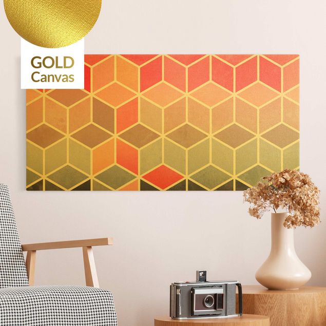 Leinwand Gold Goldene Geometrie - Buntes Pastell