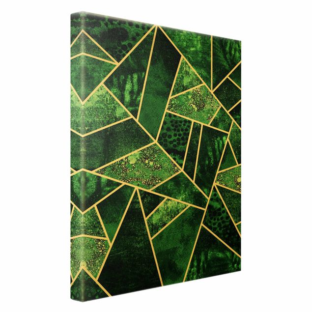 schöne Leinwandbilder Goldene Geometrie - Dunkler Smaragd