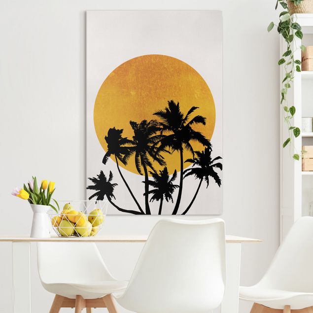 Natur Leinwand Palmen vor goldener Sonne
