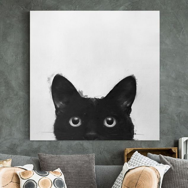 Leinwand Katze Illustration Schwarze Katze auf Weiß Malerei
