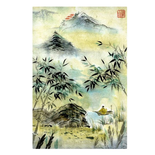 Leinwandbilder kaufen Japanische Aquarell Zeichnung Bambuswald