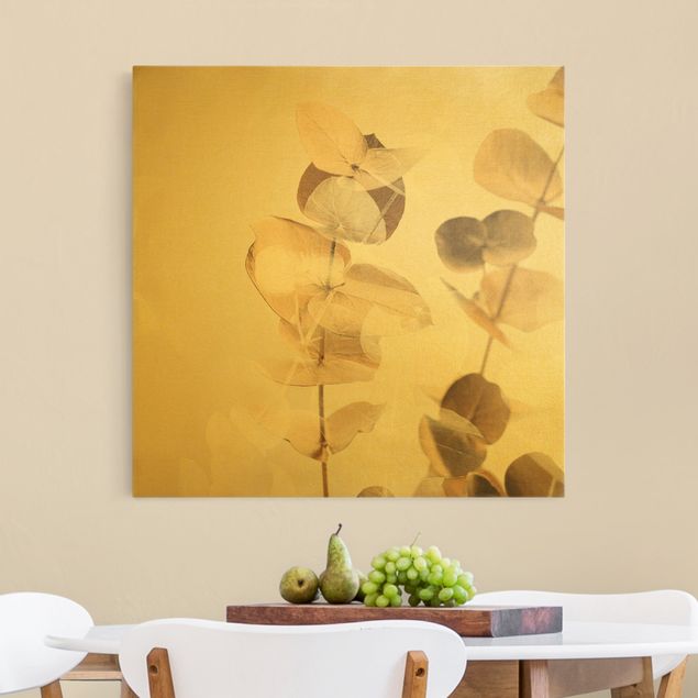 Leinwandbilder kaufen Goldene Eukalyptuszweige mit Weiß II