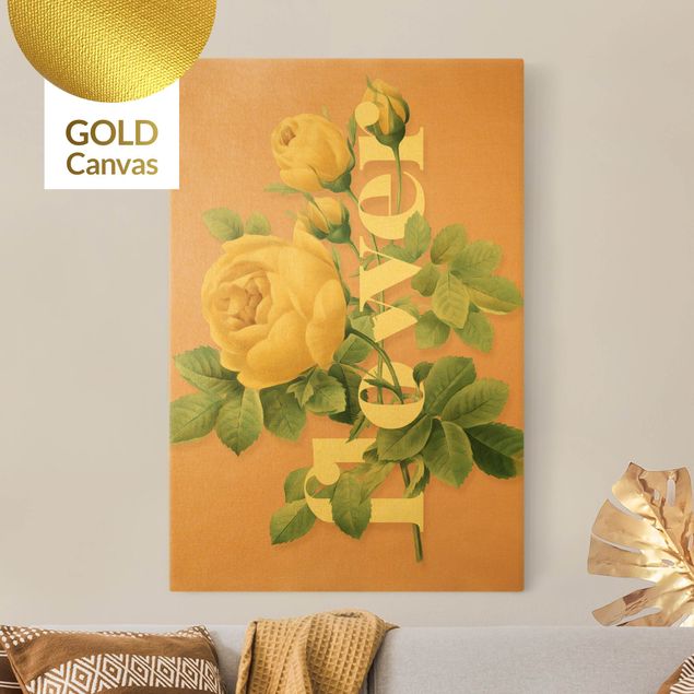 Leinwandbilder Gold Florale Typografie - Flower