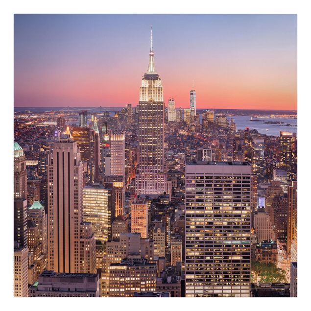Leinwandbild - Sonnenuntergang Manhattan New York City - Quadrat 1:1