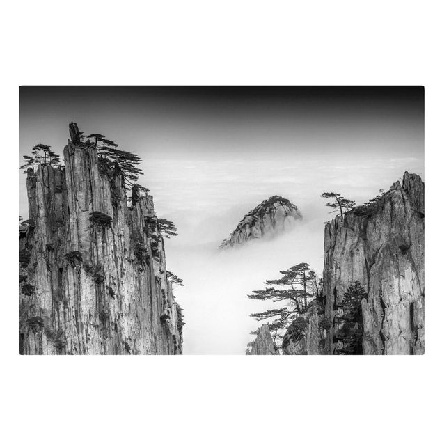 schöne Leinwandbilder Felsen im Nebel schwarz-weiß