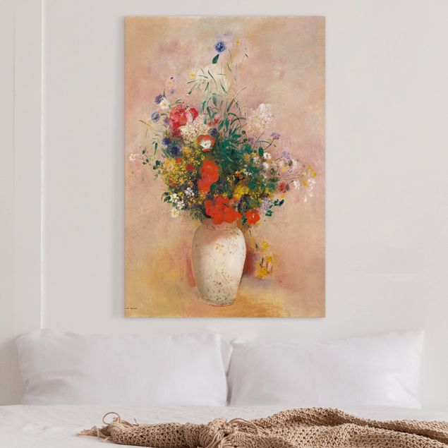 Leinwand Blumen Odilon Redon - Vase mit Blumen (rosenfarbener Hintergrund)