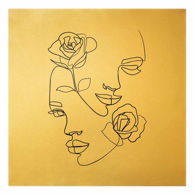 Leinwandbilder Blumen Line Art Gesichter Frauen Rosen Schwarz Weiß