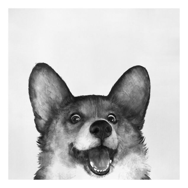 schöne Leinwandbilder Illustration Hund Corgi Weiß Schwarz Malerei