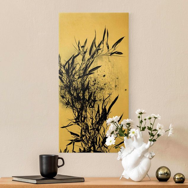 Leinwandbilder Gold Grafische Pflanzenwelt - Schwarzer Bambus