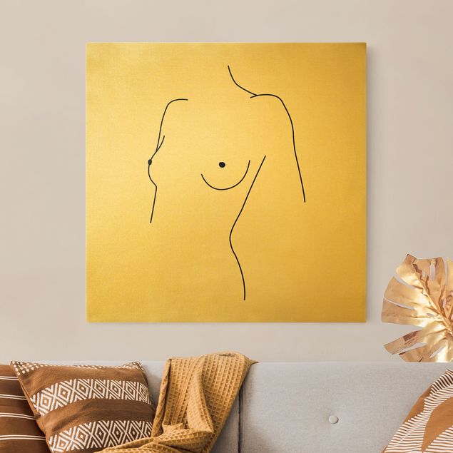 Leinwandbilder Gold Canvas Line Art Akt Büste Frau Schwarz Weiß