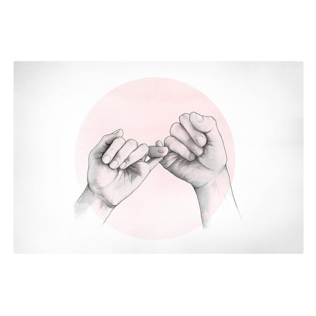 Leinwandbild - Illustration Hände Freundschaft Kreis Rosa Weiß - Querformat 2:3