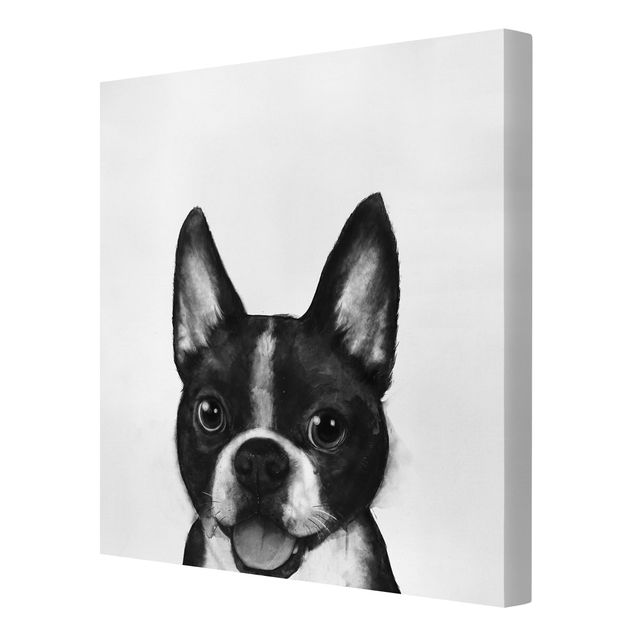 Leinwandbilder Illustration Hund Boston Schwarz Weiß Malerei
