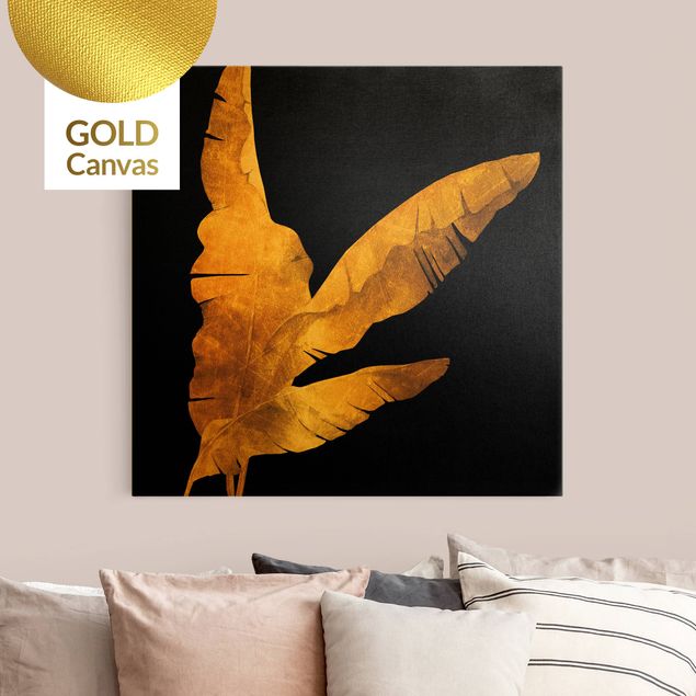 Leinwandbilder Gold Canvas Gold - Bananenpalme auf Schwarz