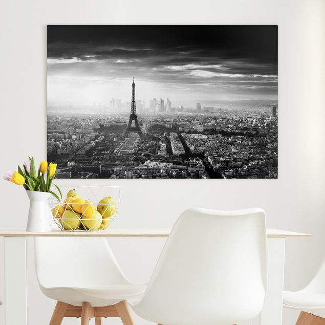 schwarz-weiß Bilder auf Leinwand Der Eiffelturm von Oben Schwarz-weiß