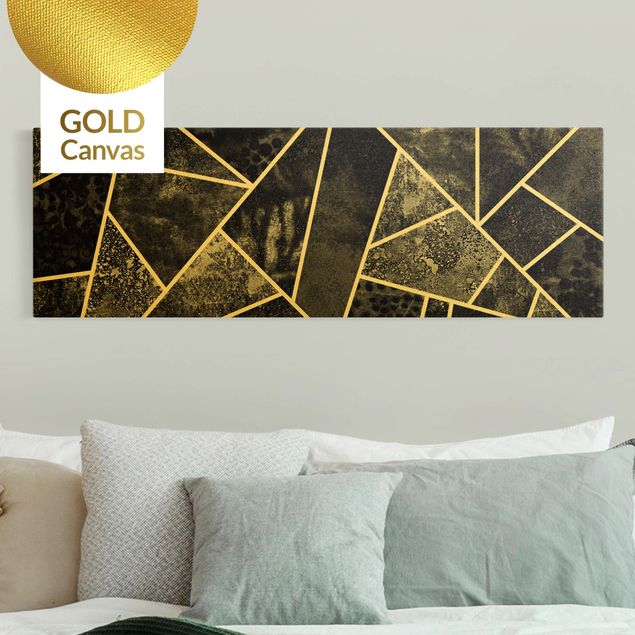 Leinwandbilder Gold Goldene Geometrie - Graue Dreiecke
