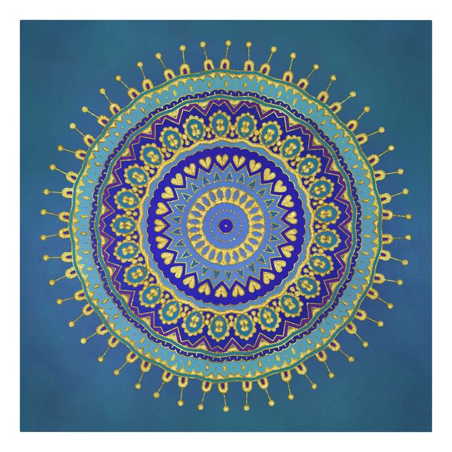 Leinwandbild - Mandala Blau Gold - Quadrat 1:1