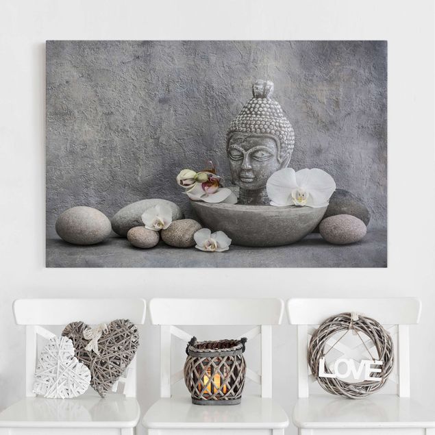 Leinwand Buddha Zen Buddha, Orchideen und Steine