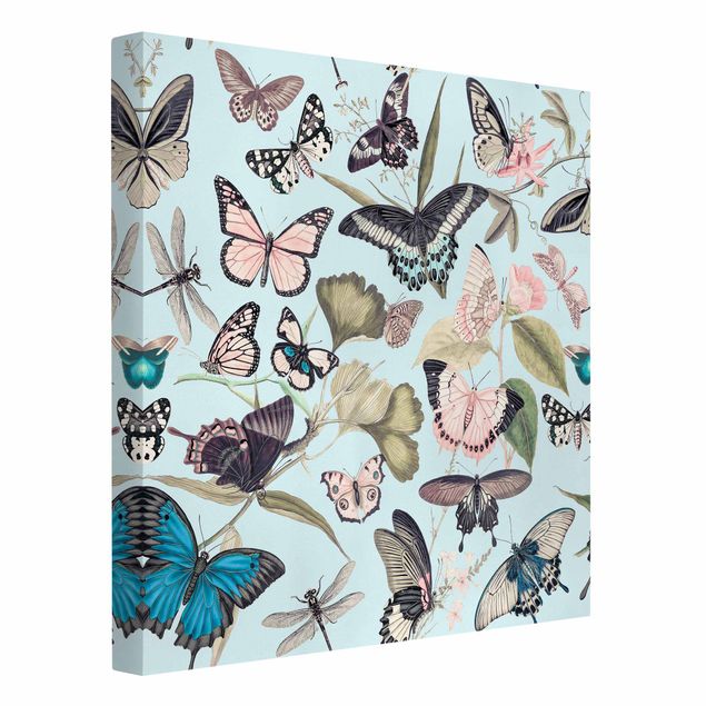 Leinwand Tiere Vintage Collage - Schmetterlinge und Libellen