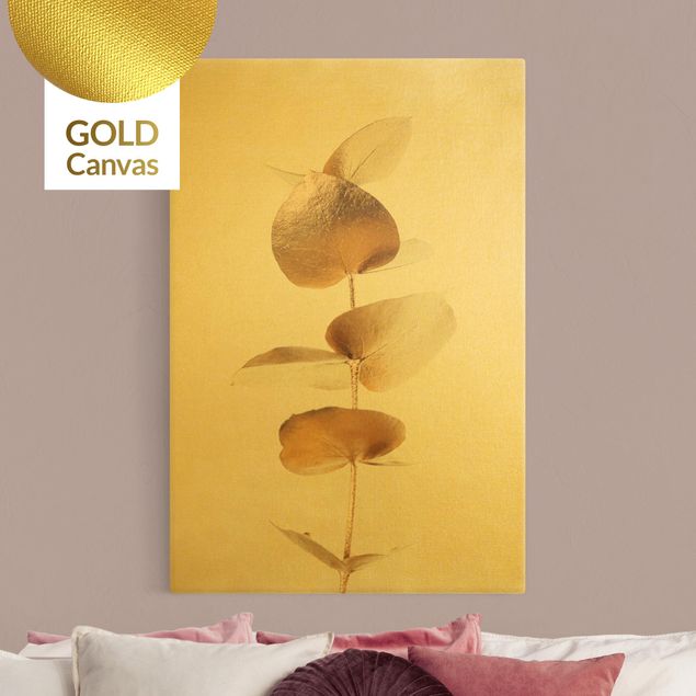 Leinwandbilder Gold Canvas Goldener Eukalyptuszweig