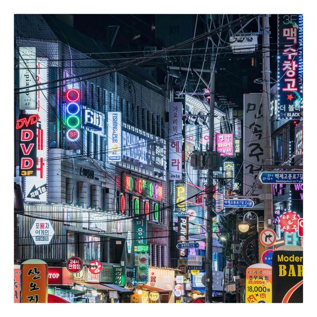 Leinwandbild - Nachtleben von Seoul - Quadrat 1:1