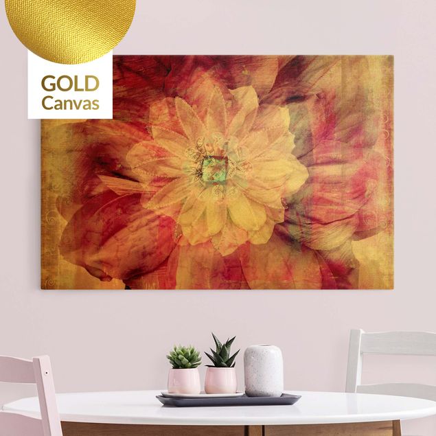 Leinwandbilder Gold Canvas Grunge Flower