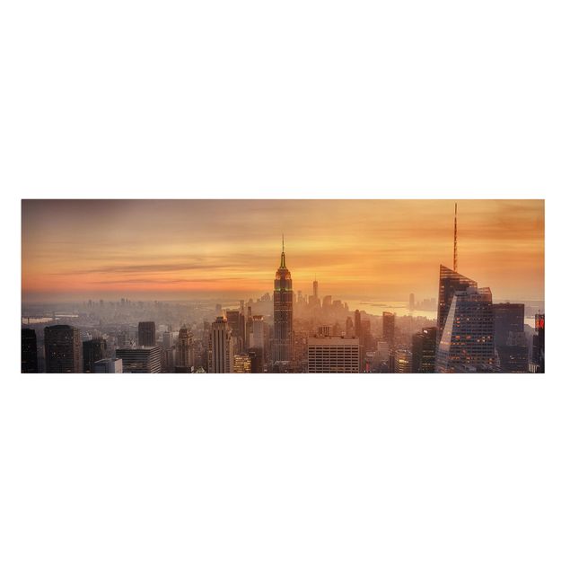 Leinwandbild - Manhattan Skyline Abendstimmung - Panorama 1:3